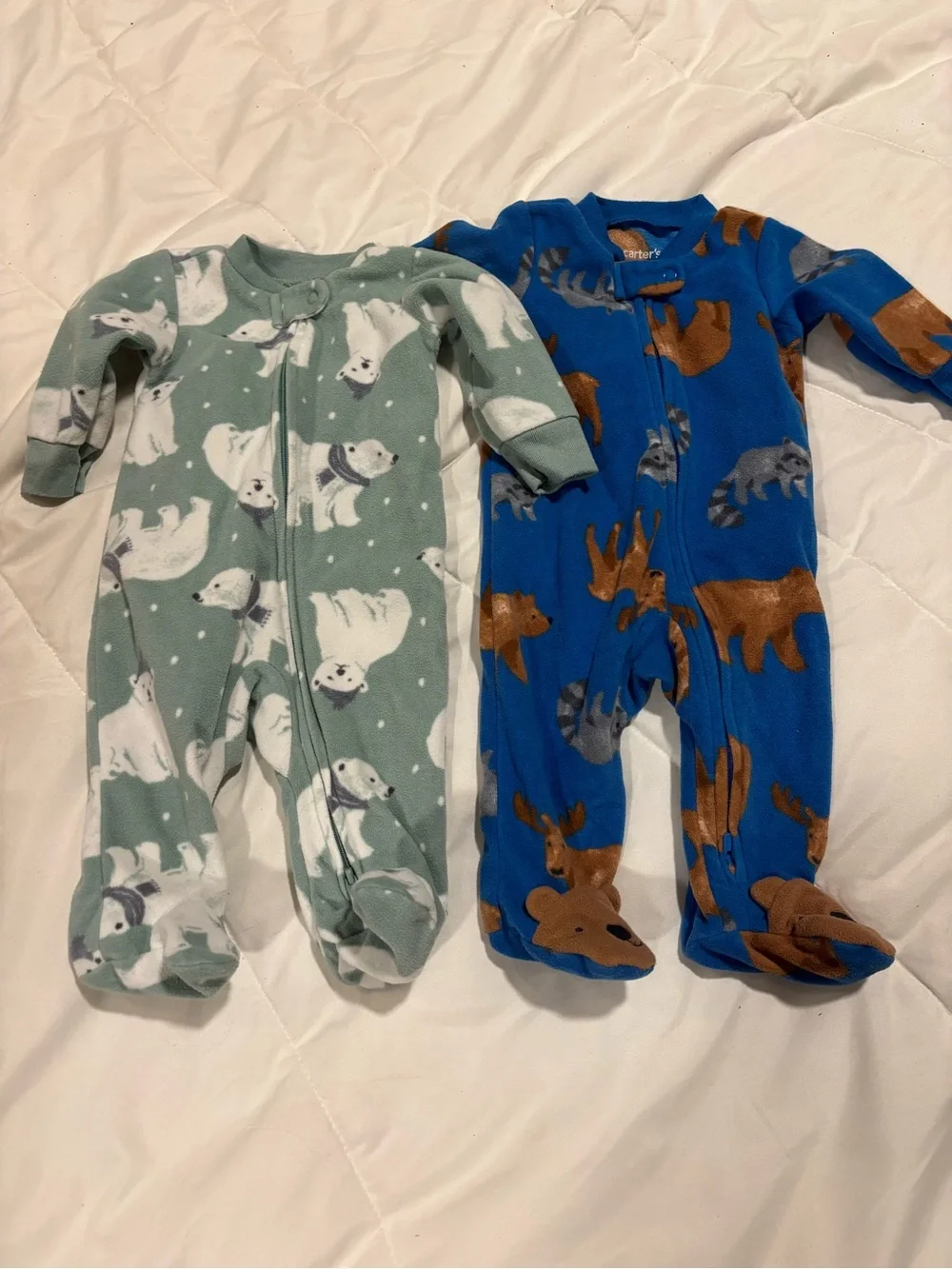 Carter's Set of 2 Polar Bear & Woodland Footed Sleepers - Green & Blue 0-3 month
